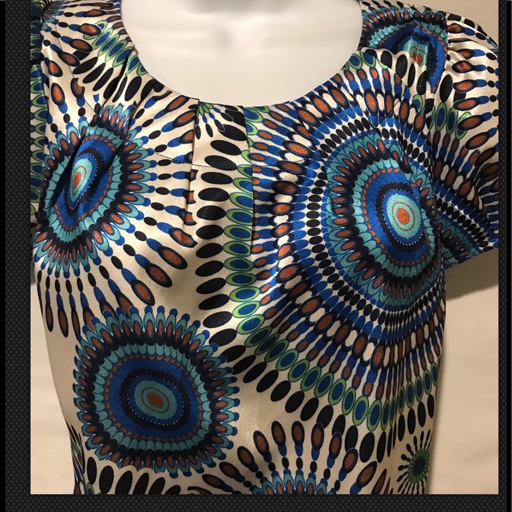 ARYEH Dress Boho Blue Geometric Circles Shift Scoop Neckline Small - Picture 4 of 10